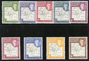 Falkland Is Dependencies 1946 KGVI Thin Maps set complete MLH. SG G9-G16.