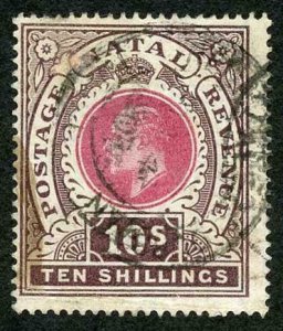 Natal SG141 10 /- Postage Revenue Deep Rose and Chocolate used 