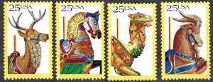 United States #2390-93 22¢ Carousel Animals (1988). Four singles. MNH