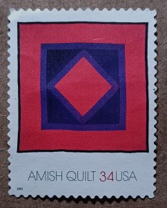 United States #3524 34c Diamond in the Square Amish Quilt MNG (2001)