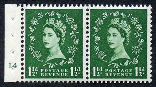 SB28 1 1/2d Green Wmk Edward Booklet Pane of Two Cyl 14 no dot U/M Superb Perfs