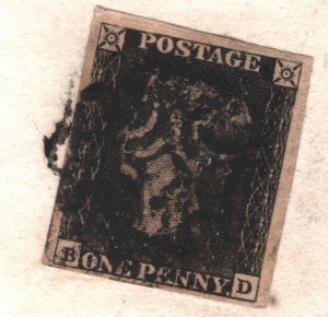 GB IRELAND PENNY BLACK Cover *LISNASKEA* MX 1d Plate 1b (BD) May 1841 Rare 700f