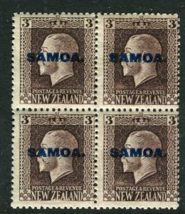 SAMOA; 1916 early NZ GV issue Optd. on 3d. Mint BLOCK of 4