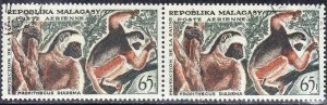 MALAGASY SCOTT #C67  1961 CTO CONN. PAIR MONKEYS  SEE SCAN