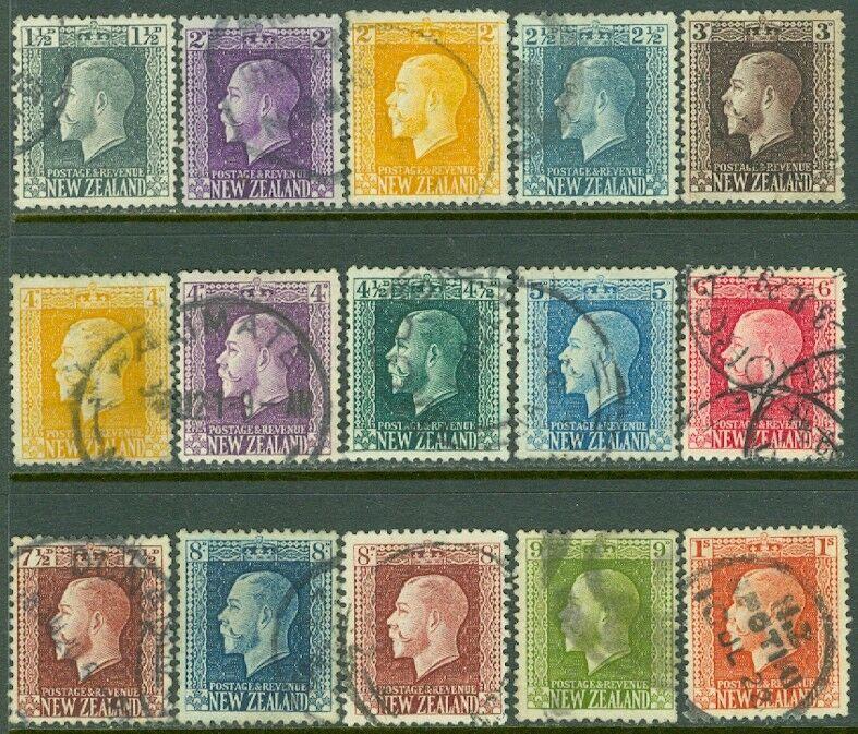 EDW1949SELL : NEW ZEALAND 1915-22 Scott #145-59 Used. Complete set. Catalog $260