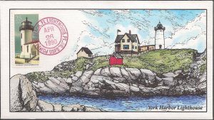 Set of 5 Fred Collins Hand Painted FDCs for the 1990 Lighthouses Booklet Stamps