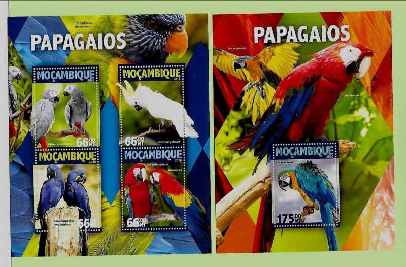 MOZAMBIQUE - NH MINISHEET+S/S of 2016 - BIRDS - PARROTS