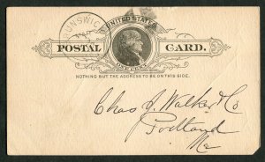 1887 Brunswick ME to Portland ME Postal Card Shoe Order Frank E Roberts Walker