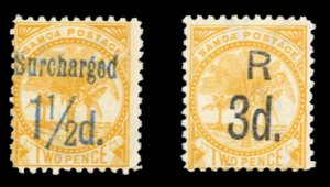 Samoa #24-25 Cat$17.50, 1895 Surcharges, set of two, hinged