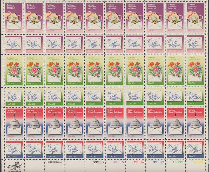 US #1805-10  Letter Writing  Full sheet of 50 -MNH