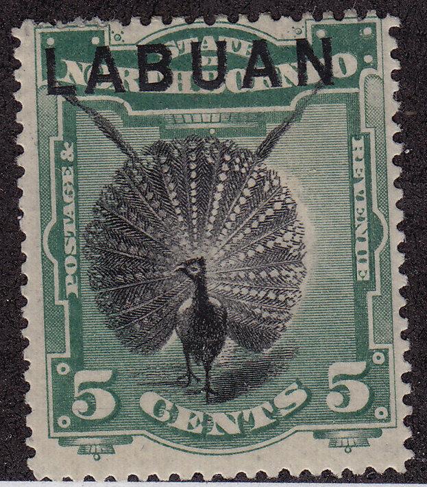 LABUAN MH Scott # 52 Argus Pheasant - remnant, pencil #, gum disturb at top (1 S