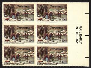 US #1702 13c 1976 Currier Lovely Blind Perf Error Mail Early Block of 6 MNH