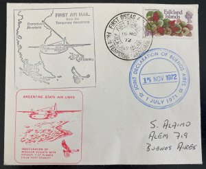 1972 Port Stanley Falkland Island First O Seas Airmail Cover To BA Argentina