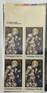 US 1842 15c Christmas 1980 Madonna and Child Copywrite Block of 4 MNH OG