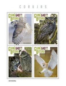 Guinea-Bissau - 2019 Owls on Stamps - 4 Stamp Sheet - GB190208a