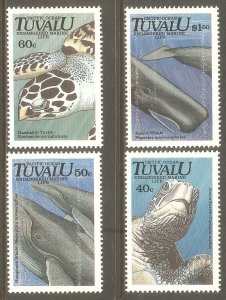 TUVALU Sc# 570 - 573 MNH FVF Set4 Endangered Marine Life Whale & Sea Turtle