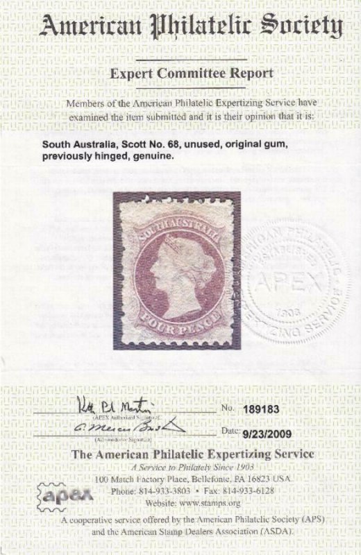 Australia -South Australia SC 68 LH w Cert 