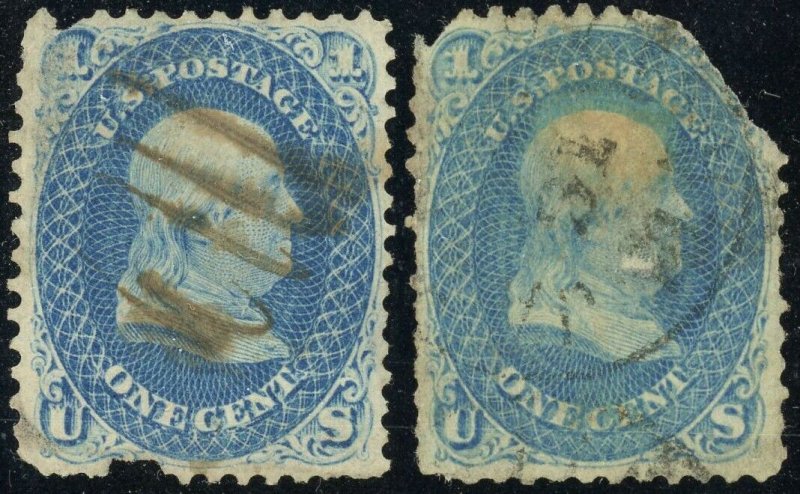 USA #63 Benjamin Franklin 1c Postage Stamp 1861 A24 Used Damages