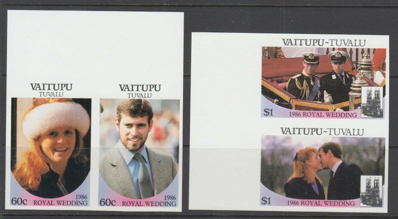 Vaitupu Sc 63-66 MNH. 1986 Royal Wedding, imperf sheet margin pairs