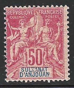 Anjouan, 1892, Scott #16, Navigation and Commerce, 50c carmine on rose, mint, h.