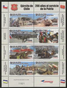 Chile 2010, Scott 1567, Bicentennial of National Army, Sheet of 8