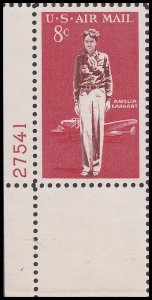 US C68 Airmail Amelia Earhart 8c plate single LL 27541 (1 stamp) MNH 1963