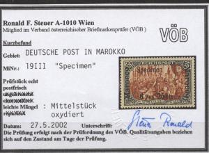 Morocco 1900, German Offices, SPECIMEN,  Mi. 19 I/III, MNH, Steuer Certificate