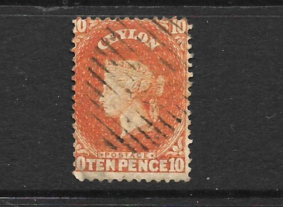 CEYLON  1867-70  10d     QV   FU  RED ORANGE    SG 70b