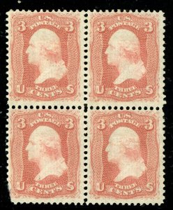 USA 1867 Washington 3¢ Red Block of Four F Grill Scott #94 Mint Q291