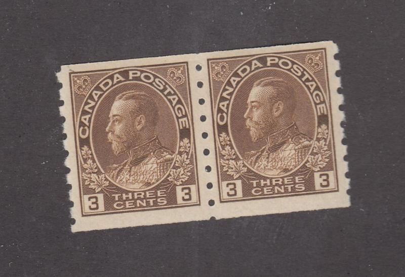 CANADA # 129 VF-MLH PAIR KGV 3cts COILS CAT VALUE $100