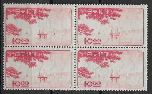 1949 Japan Sc440 10y Sampans on Inland Sea MNH block of 4