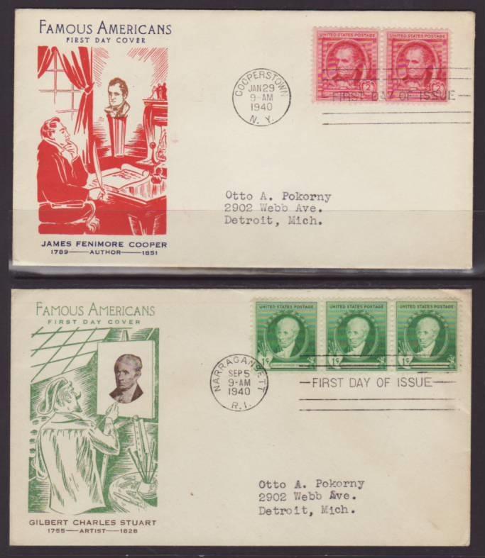 US 859-863 Artists 1940 Fidelity S/5 Typed FDC