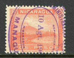 Nicaragua 1900 Momotombo 2 Peso Salmon Scott # 132 VFU W423 ⭐☀⭐☀⭐