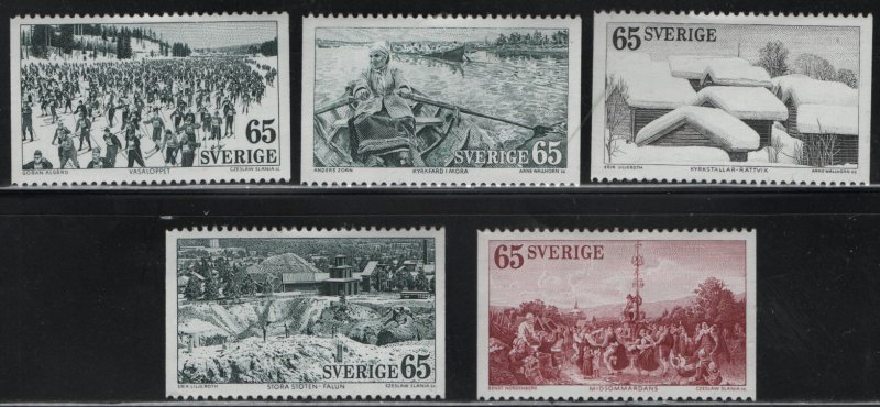 SWEDEN, 994-998, (5) SET, HINGED REMNANT, 1973, Ski racing