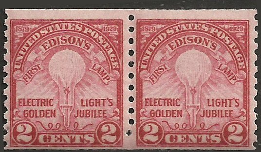 # 656 MNH - Pair - SCV-45.00 - Carmine Rose Thomas Edison Light Bulb