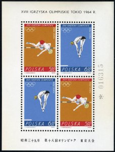 Poland #1263-1264 Cat$40, 1964 Olympics souvenir sheet, never hinged