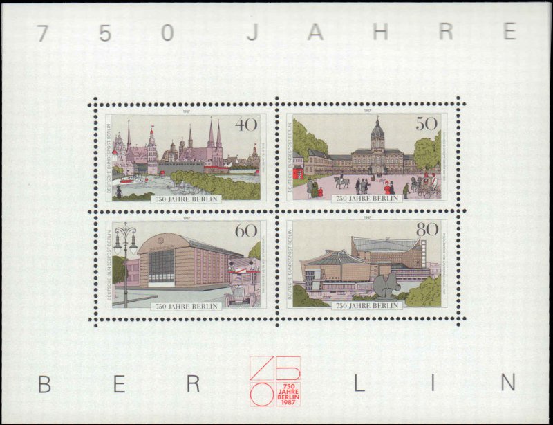 Germany #9N537, Complete Set, Sht of 4, 1987, Architecture, Never Hinged