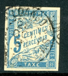 France 1894 Colony General Issues Postage Due 5¢ Blue Imperf Sc #J15 VFU  L87