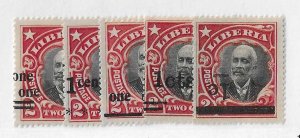 Liberia Sc 153   1c overprint with 5 different settings OG VF