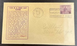 729 Unknown Cachet 1933 Century of Progress  FDC  P-44