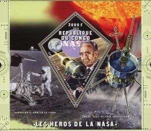 Congo NASA Heroes Space Astronaut Satellite Souvenir Sheet Mint NH