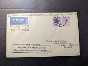 1934 British Nyasaland Airmail First Flight Cover FFC Zomba to Purley England