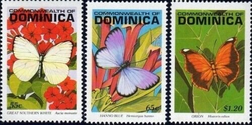 Dominica 1992 - Butterflies - Set of 3 Definitive Stamps - Scott #1386A-9A - MNH