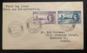 1946 Castries St Lucia First Day Cover FDC Peace & Reconstruction To Canada