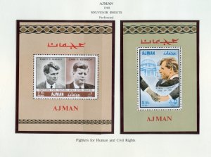 AJMAN 1968 FIGHTERS FOR HUMAN RIGHTS JOHN & ROBERT KENNEDY S/S SET  MINT NH