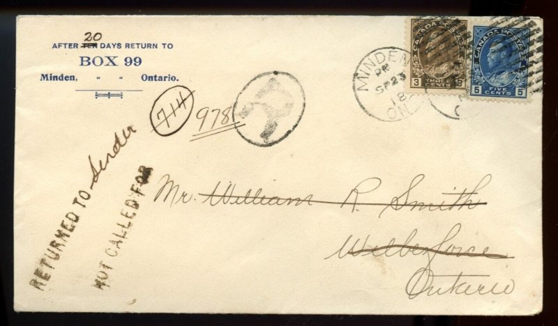 ?2c+ 1c War Tax + 5c Registration NOT CALLED FOR Return 1918 cover Canada