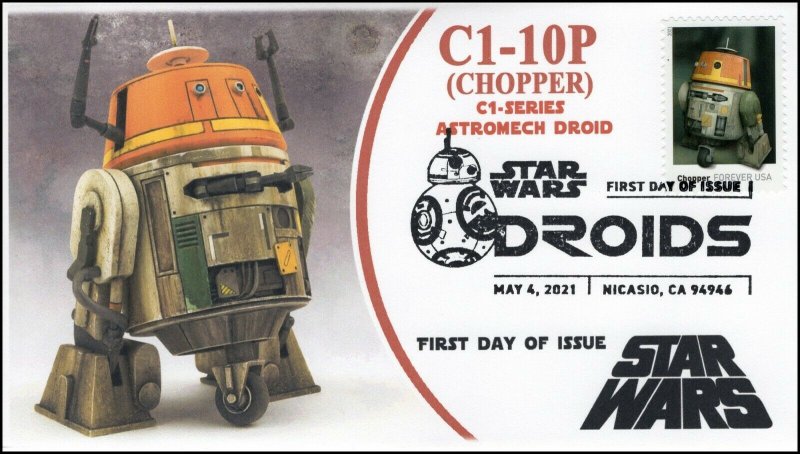 21-099, 2021,Star Wars Droids, C1-1OP, Chopper, First Day Cover, B/W Pictorial