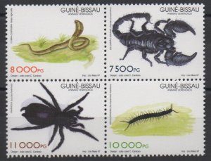 Guinea-Bissau 1997 poisonous animals 4 stamps Mi. 1252 - 1255 MNH ** Scarce !