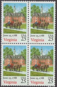 1988 Virginia Constitution Block of 4 25c Postage Stamps, Sc# 2345, MNH, OG