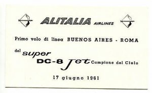 Alitalia official card for the Rome - Buenos Aires flight